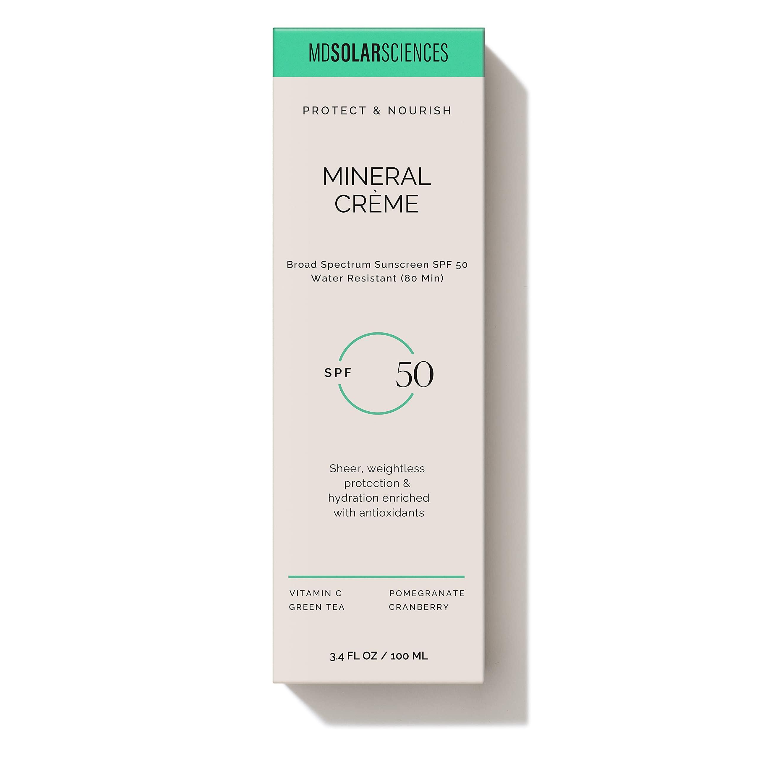 MDSolarSciences MDSolarSciences Mineral Crme Face and Body Sunscreen SPF 50, Mineral Sunscreen for Kids and Adults, Water-Resistant Up to 80 Minutes, Broad Spectrum UV Protection, 3.4 Fl Oz