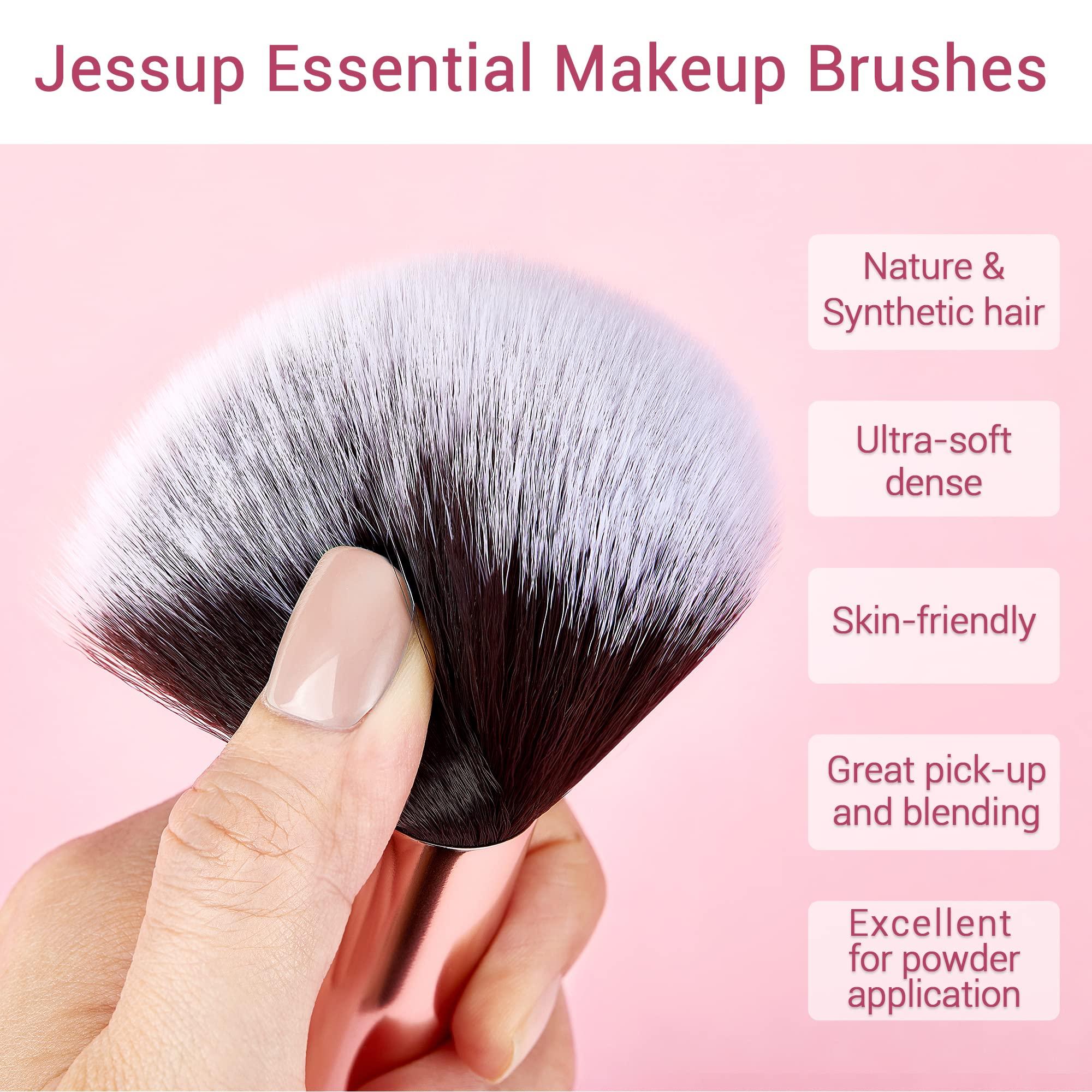 Jessup Jessup Makeup Brushes, Labeled Makeup Brush Set Premium Synthetic and Natural Hair Foundation Powder Concealer Eyeshadow Blending 15pcs Brush Kit, Rose Gold/Black T160
