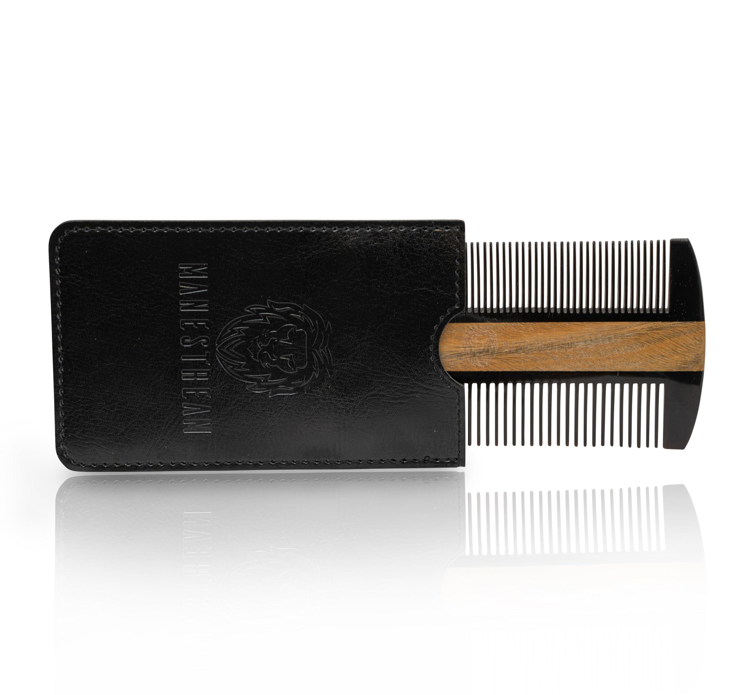 MAN & MANE Premium Natural Ox horn and Sandalwood Beard Comb Dual-Action | Double Sided Beard & Mustache Comb with Black Protective Case | Perfect Grooming Companion & Gift for Men  by Man & Mane