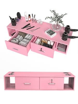 OmySalon OmySalon Locking Wall Mount Styling Station, Beauty Barber Spa Equipment, Salon Cabinet Station for Hair Stylist,Bathroom Dresser with 5 Hair Dryer Holders,Pink