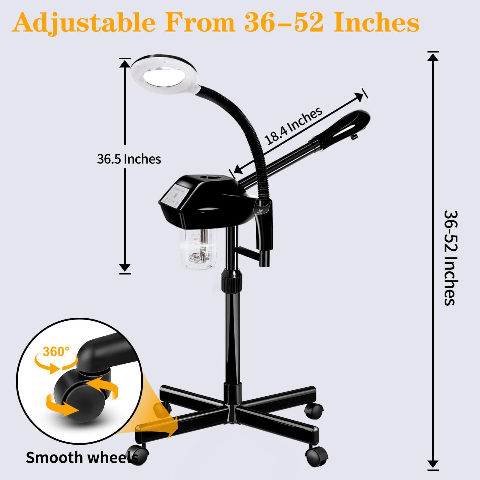 lailelaodi Facial Steamer Professional, 2 in 1 Ozone Facial Steamer on Wheels, with 5X Magnifying Lamp, Facial Steamer with Time Setting, Stand Facial Steamer Adjustable Height for Spa, Salon and at Home use