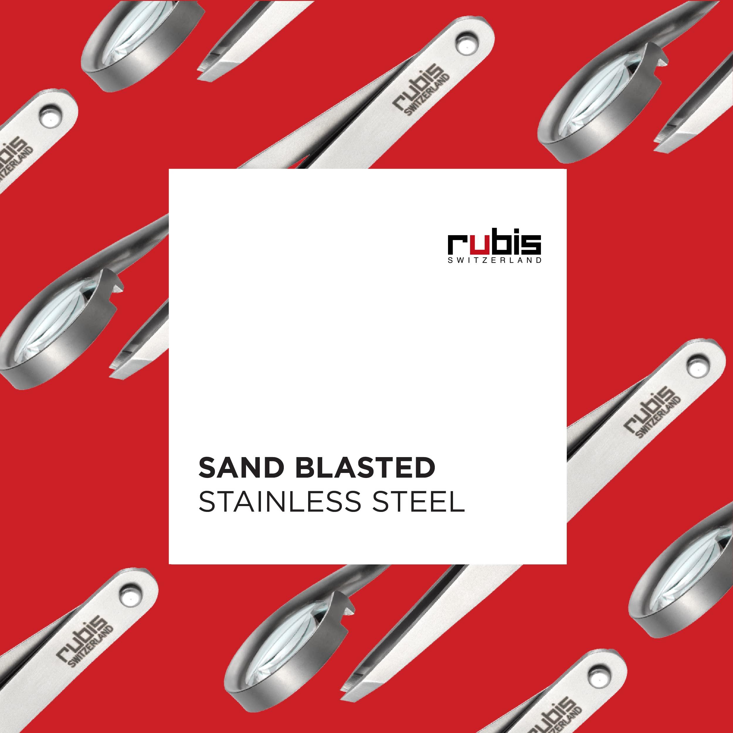 Rubis Rubis Classic Stainless Steel Slanted Tweezers with 8x Magnifying Glass for Precise Eyebrows and Hair Removal, 1K120,Rubis Switzerland Swiss Made World Renowned Precision