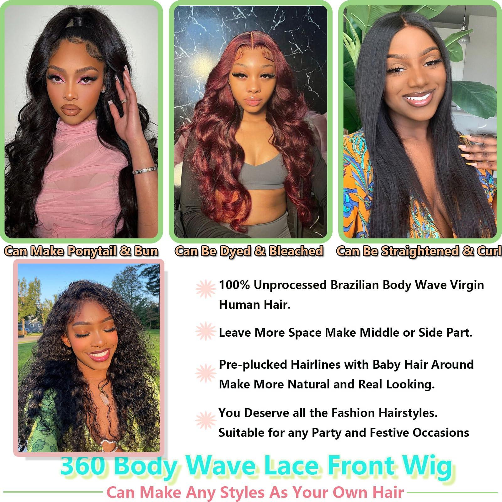 celaude celaude Body Wave 360 Lace Front Wigs Human Hair Pre Plucked 360 Full Lace Frontal Human Hair Wigs for Women Hd Lace Wig with Baby Hair Around Natural Color 32 inch