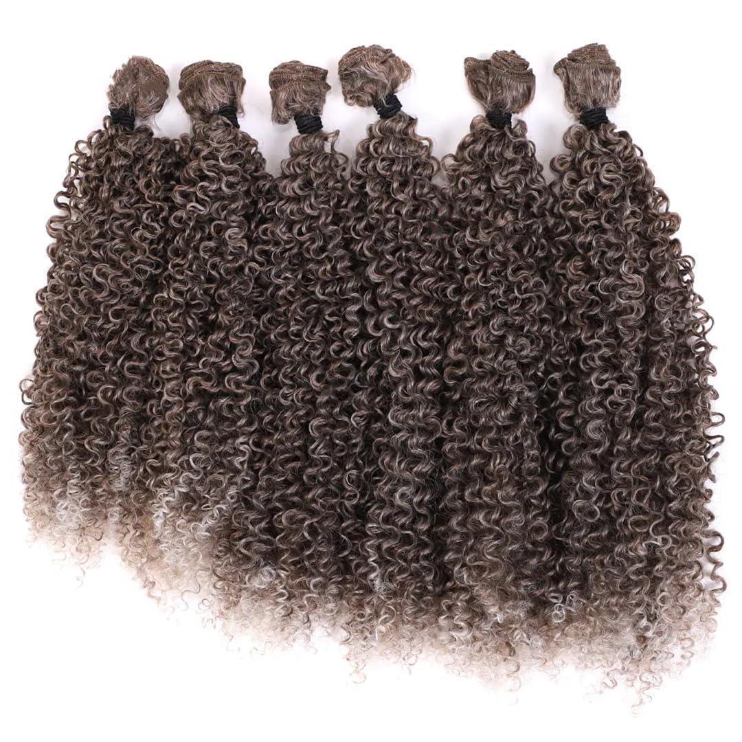 Generic Afro Kinky Curly Hair Synthetic Hair Bundles 12-14 Inches 6PCS 260G Blonde Weave Fake Hair Extensions