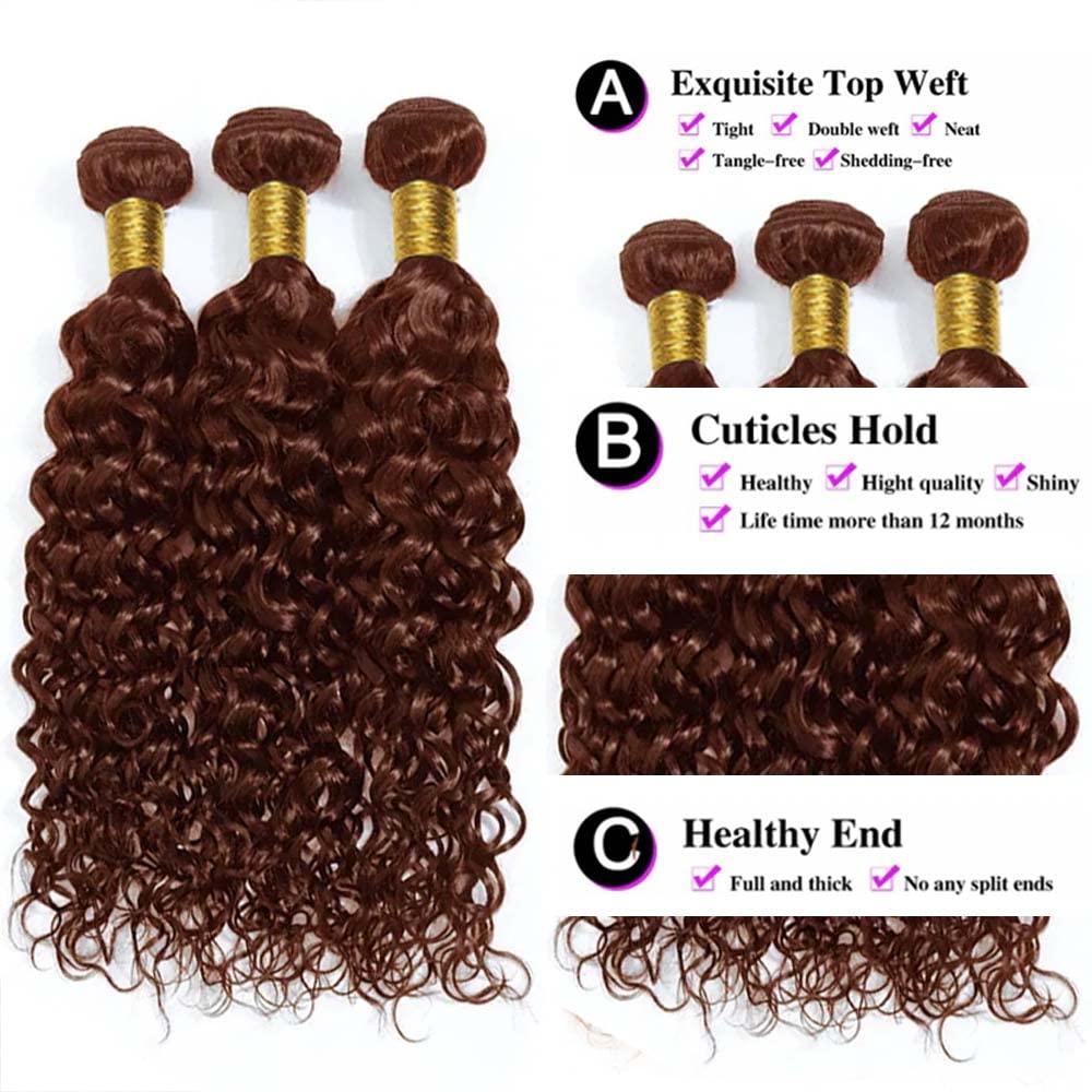 MAMART Color 4 Brown Water Curly Bundles Human Hair Dark Brown Bundles Light Brown Water Wave Human Hair Bundles Brazilian Human Hair Wet and Wavy Silky Soft for Black Women 16 18 20 Inch