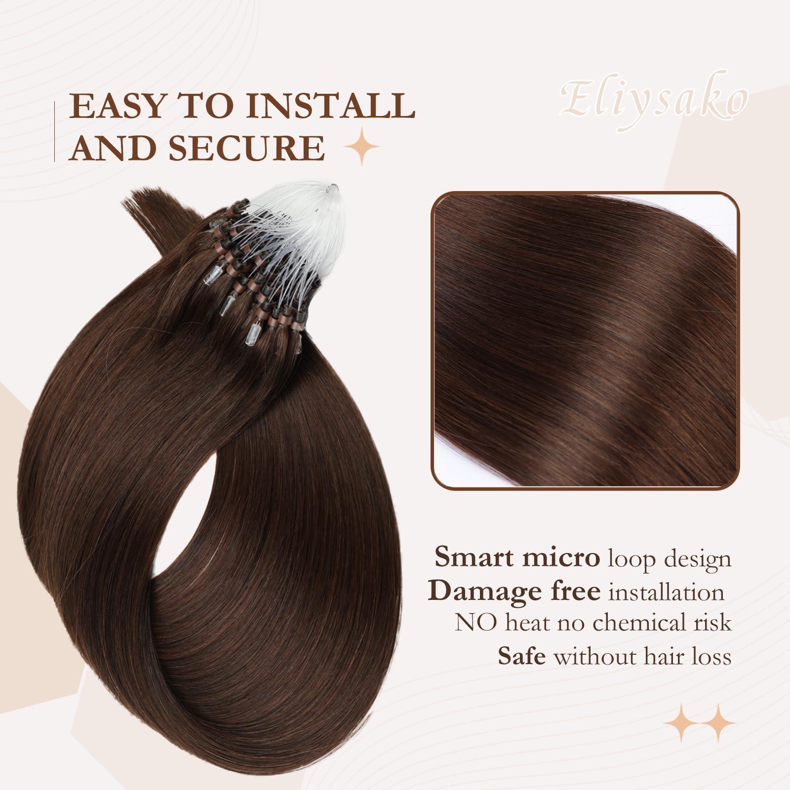 Eliysako Microlink Hair Extensions Human Hair 50g 20inch(#4) Chocolate Brown Micro Link Hair Extensions Human Hair Microbead Hair Extensions Microloop Hair Extensions Human Hair For Women