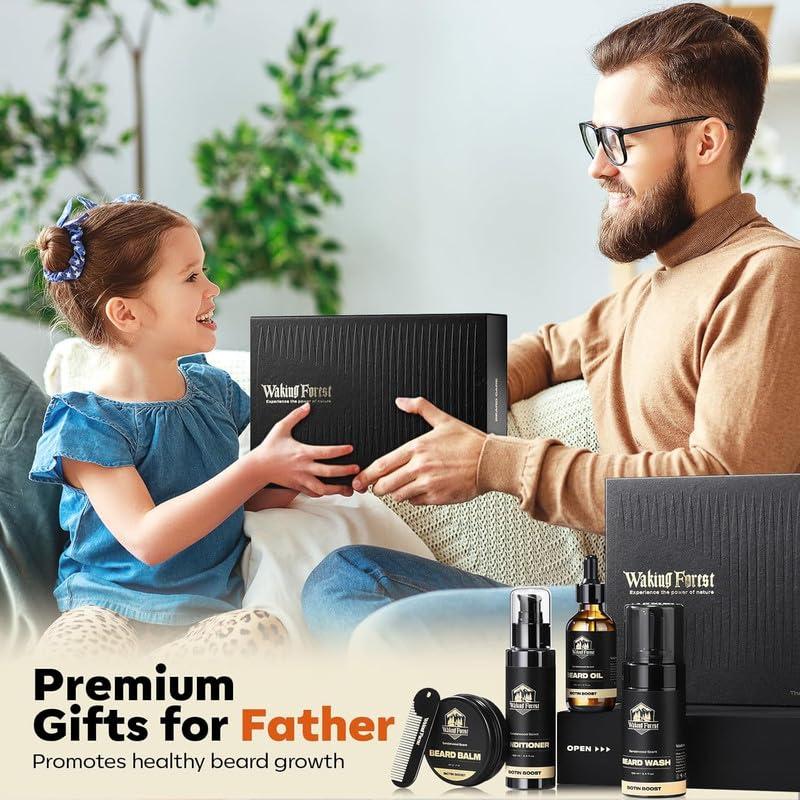 Waking Forest Waking Forest Beard Growth Kit, Luxury Beard Care Kit for Men, Beard Oil (2oz),Beard Wash and Conditioner,Beard Balm,Beard Comb, Beard Grooming Kit for Patchy/Scraggly Beard, Birthday for Dad Husband