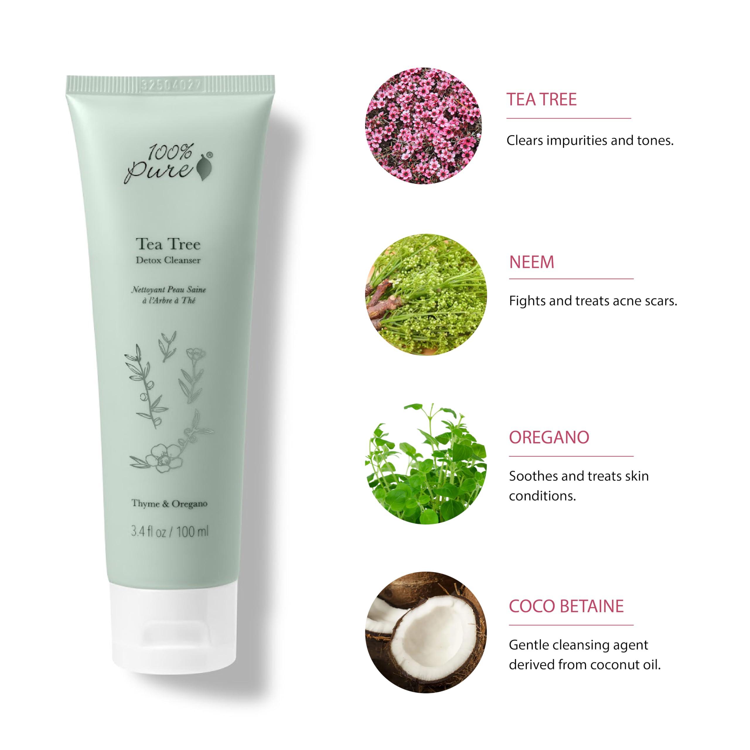 100% PURE 100% PURE Tea Tree Clear Complexion Cleanser Face Wash Natural Botanic Foam Acne Blemish Treatment Deep Skin Cleansing Pore Declogger - Vegan - 3.71oz