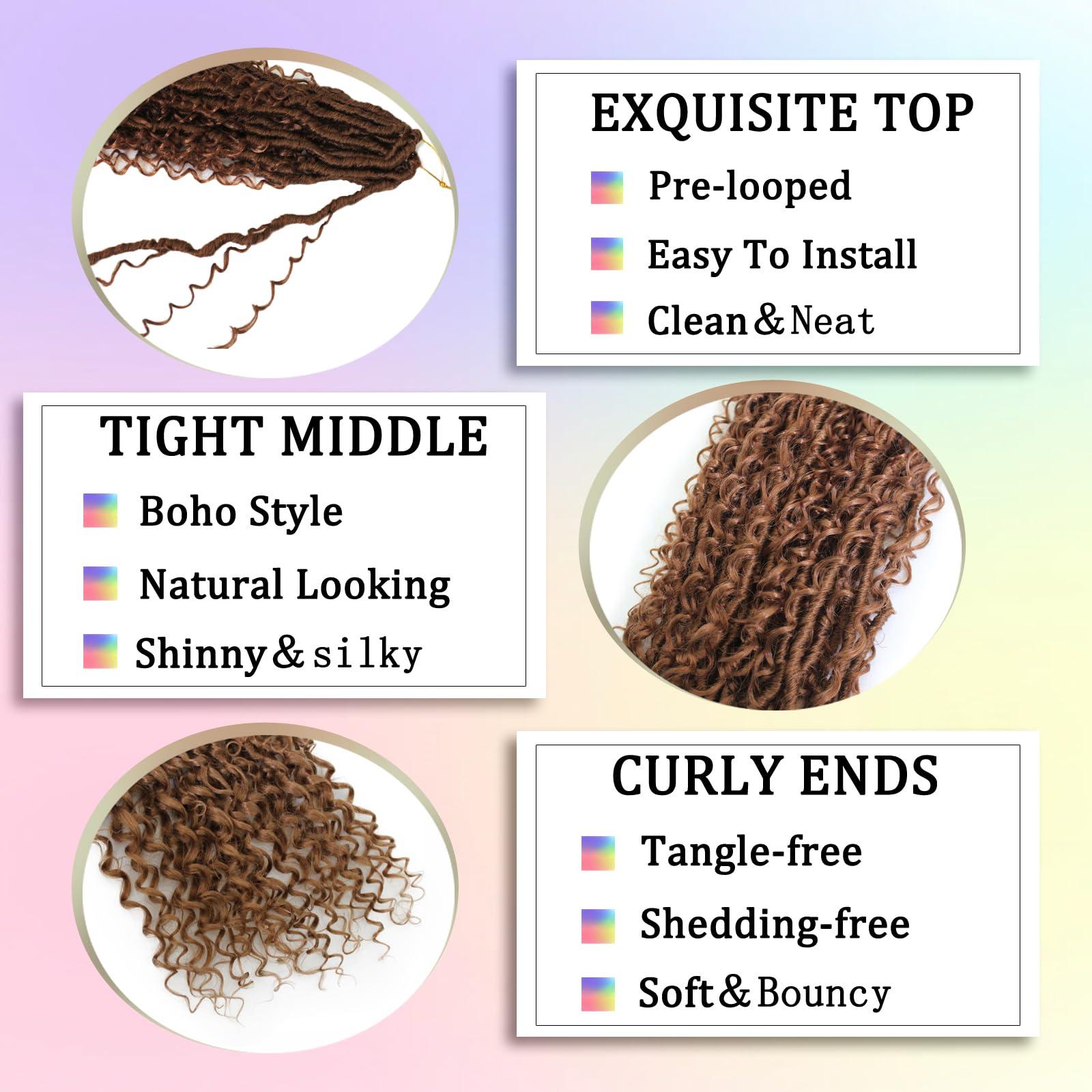 Trekci Boho Faux Locs Crochet Hair 30 Inch Goddess Locs 8 Packs Boho Soft Locs Crochet Hair with Curly Ends Pre-looped Long Bohemian River Locs Crochet Hair for Black Women(30Inch, #30)