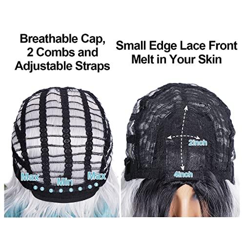 Civrie Civrie Ombre Blue Wig Short Bob Wigs for Women, Dark Roots Short Wavy Grey Wigs, Synthetic Heat Resistant Cosplay Wigs