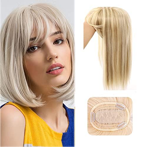 SDZNYQT 14\" Straight Hair Topper with Fringe for Thinning Hair Women Clip in Hairpieces Woman Topper Hair piece Toupee for Hair Loss Covering Grey Hair (27/613, 14INCH/35CM)