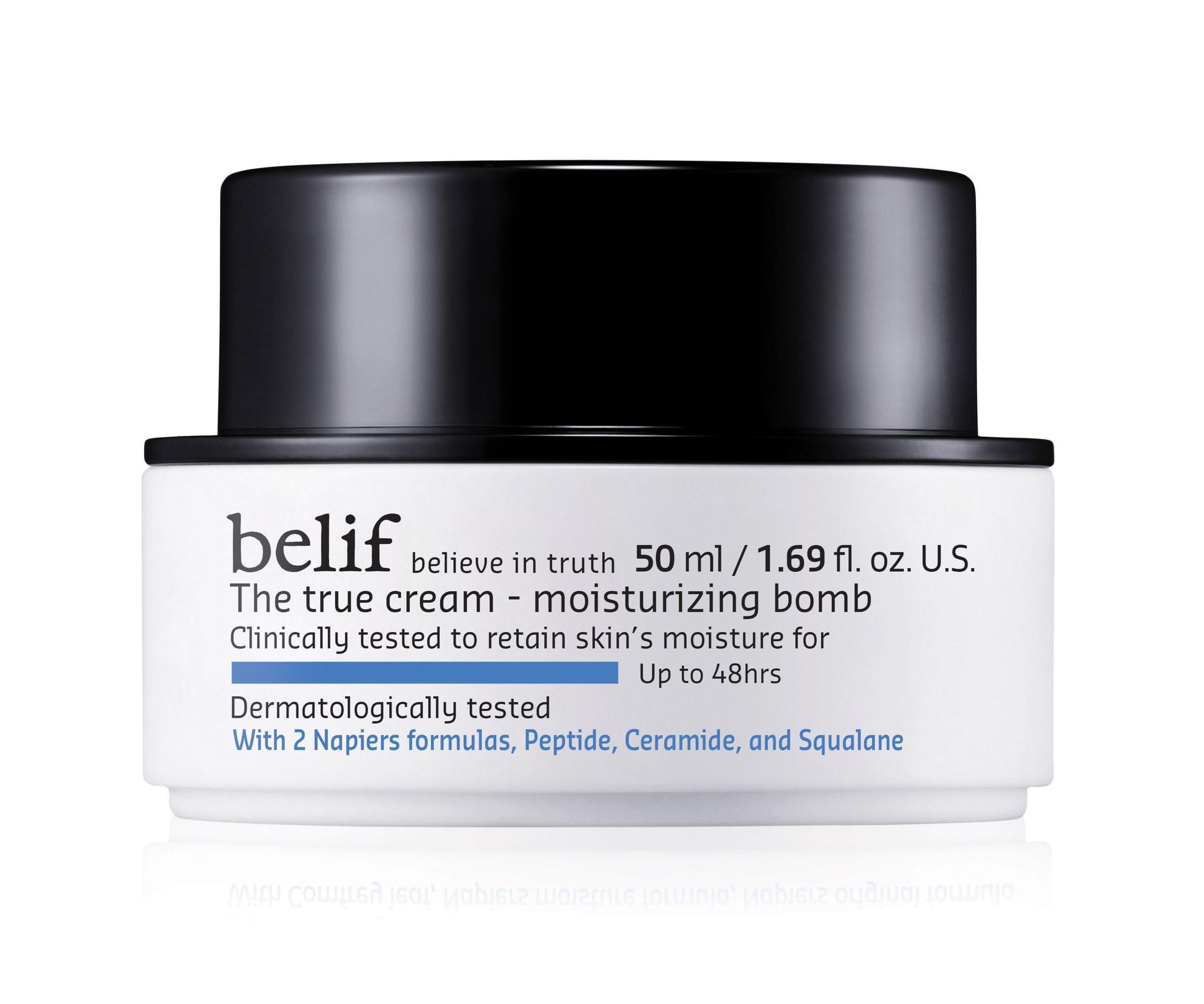 belif belif Moisturizing Bomb Daily Ceramide Moisturizer with Peptide & Squalane, 48hr Hydration & Anti-Aging Cream, Milky & Lightweight, Restores Skin Barrier, Korean Skincare, 1.68 fl oz (50ml)