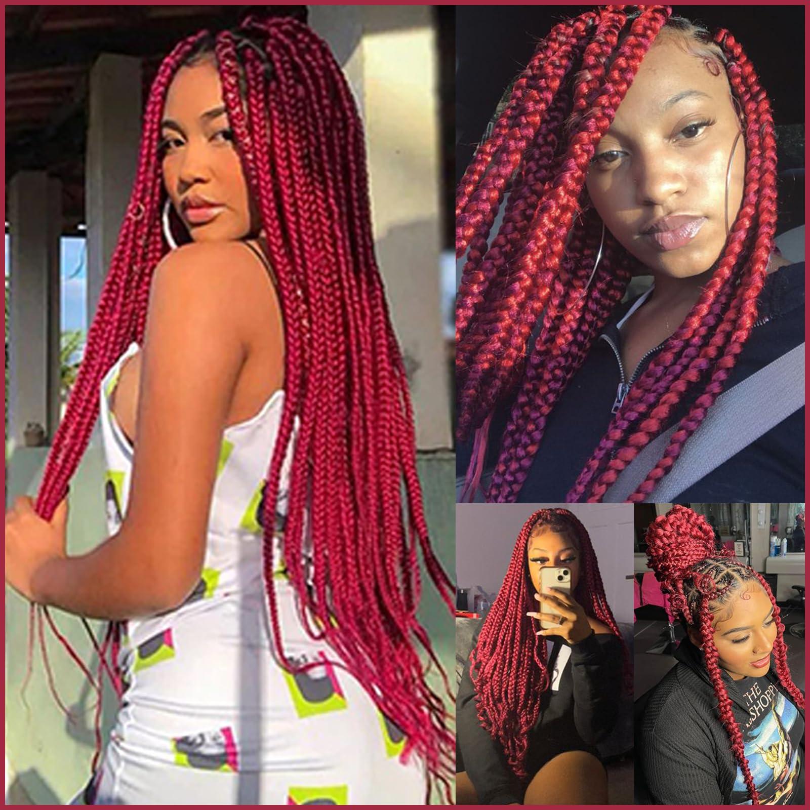 Savasana Savasana Rose Red Pre stretched Braiding Hair, 26 Inches Box Braids Hair Extensions, 3 Packs Yaki Texture Braiding Hair Pre stretched