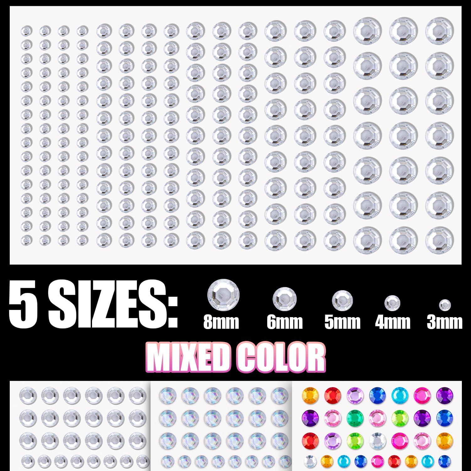 BELLEBOOST 6 Sheets Face Gem Stickers Set 2, Rainbow Mixed Shape Crystal Self Adhesive Rhinestones Face Jewels Stick on, with Makeup Glue for Makeup Eyes Face Hair Nails Body, Crafts and Decorations