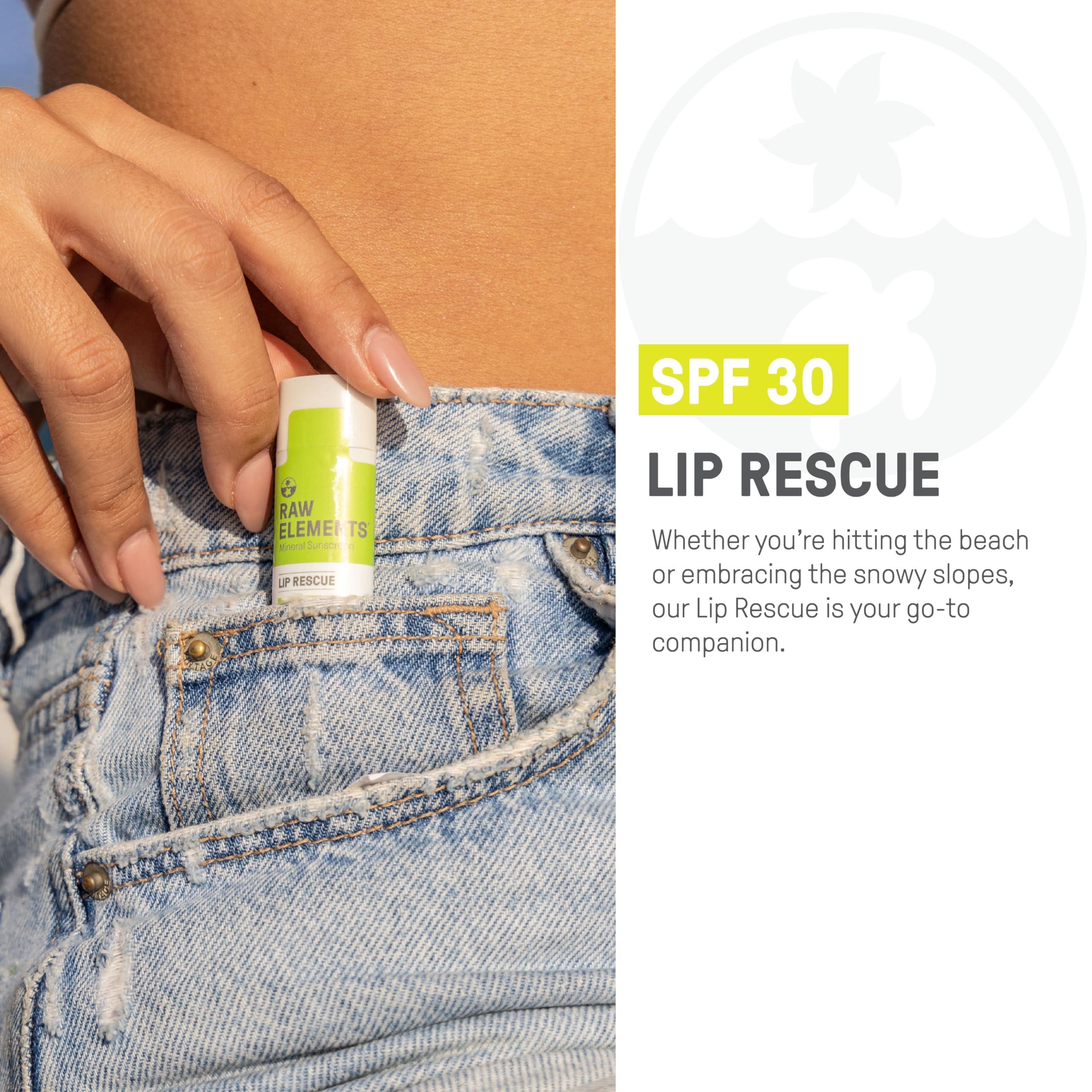 RAW ELEMENTS Raw Elements Organic Outdoor Sunscreen Lip Balm Rescue - SPF 30, UVA-UVB Protection, Reef-Safe, Non-Nano Zinc, Water Resistant, 0.15 oz (Pack of 1)