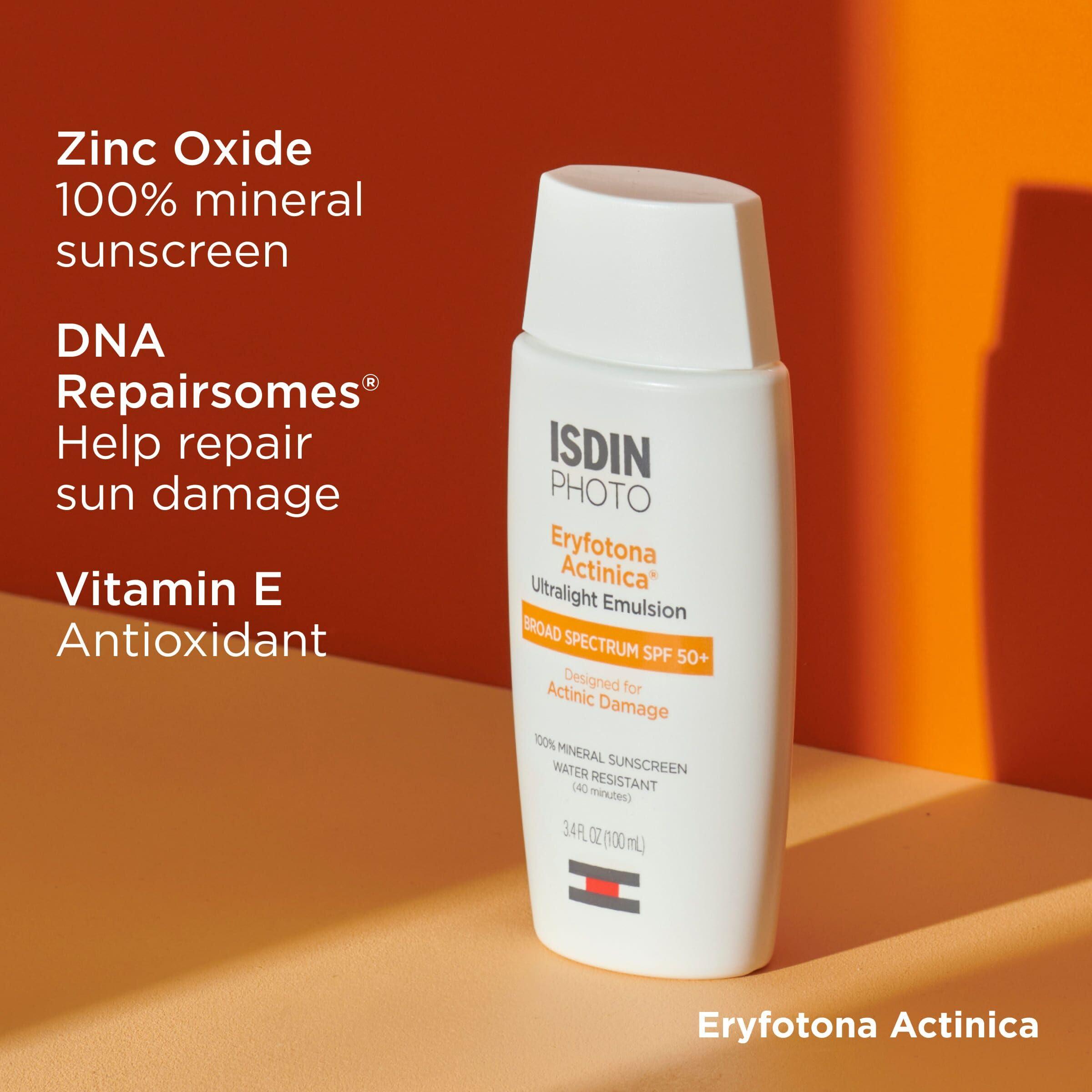 ISDIN ISDIN Eryfotona Actinica Zinc Oxide and 100% Mineral Sunscreen Broad Spectrum SPF 50+, No White Cast, Suitable for Sensitive Skin, 3.4 Fl Oz