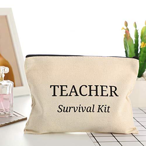 Frienda 12 Pieces Teacher Cosmetic Bag Canvas Makeup Bags Teacher Pencil Pouch Teacher Travel Toiletry Case with Zipper for Teacher Appreciation Gift (L)
