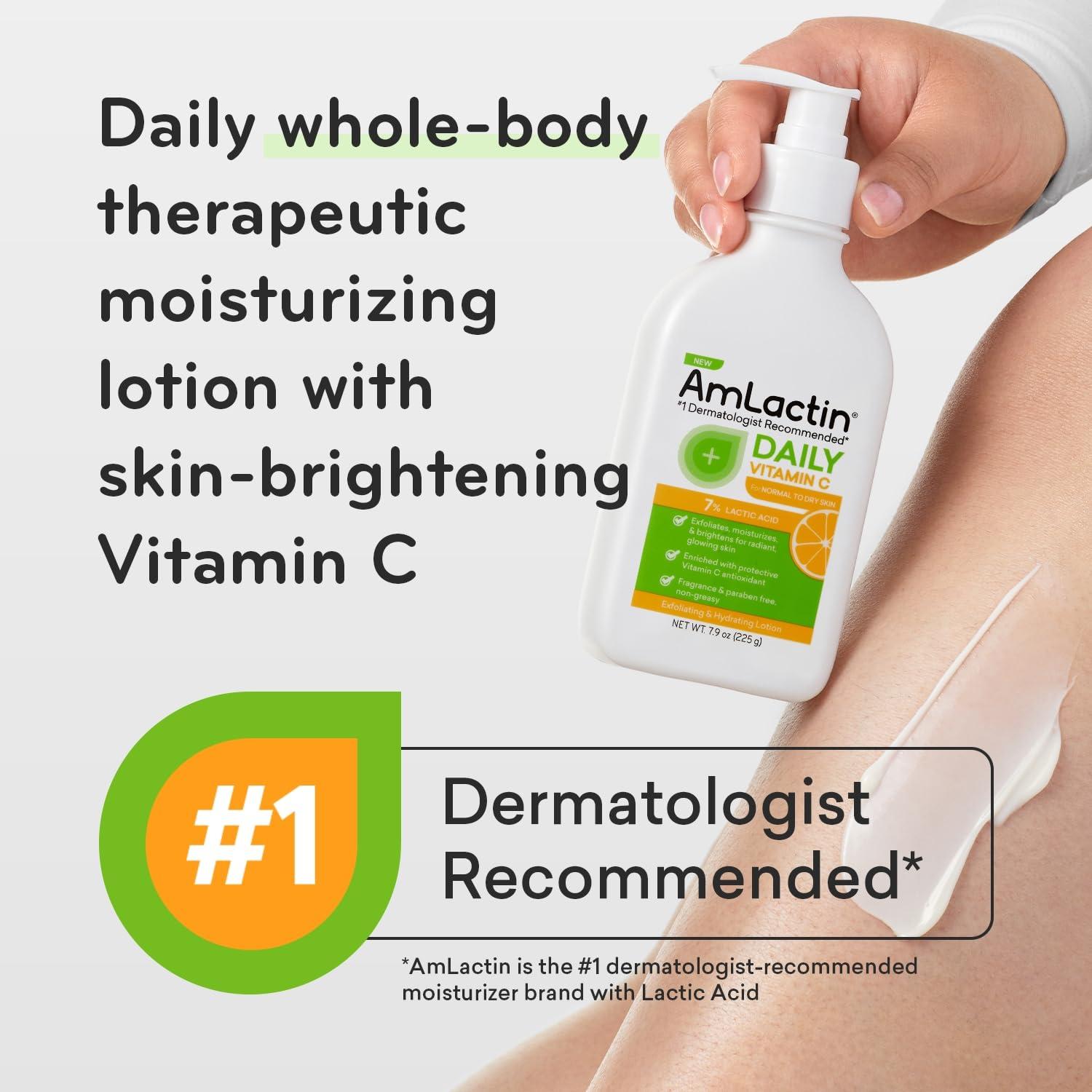 AmLactin AmLactin Daily Vitamin C Lotion - 7.9 oz Body Lotion with 7% Lactic Acid - Skin-Brightening Exfoliator and Moisturizer for Dry Skin