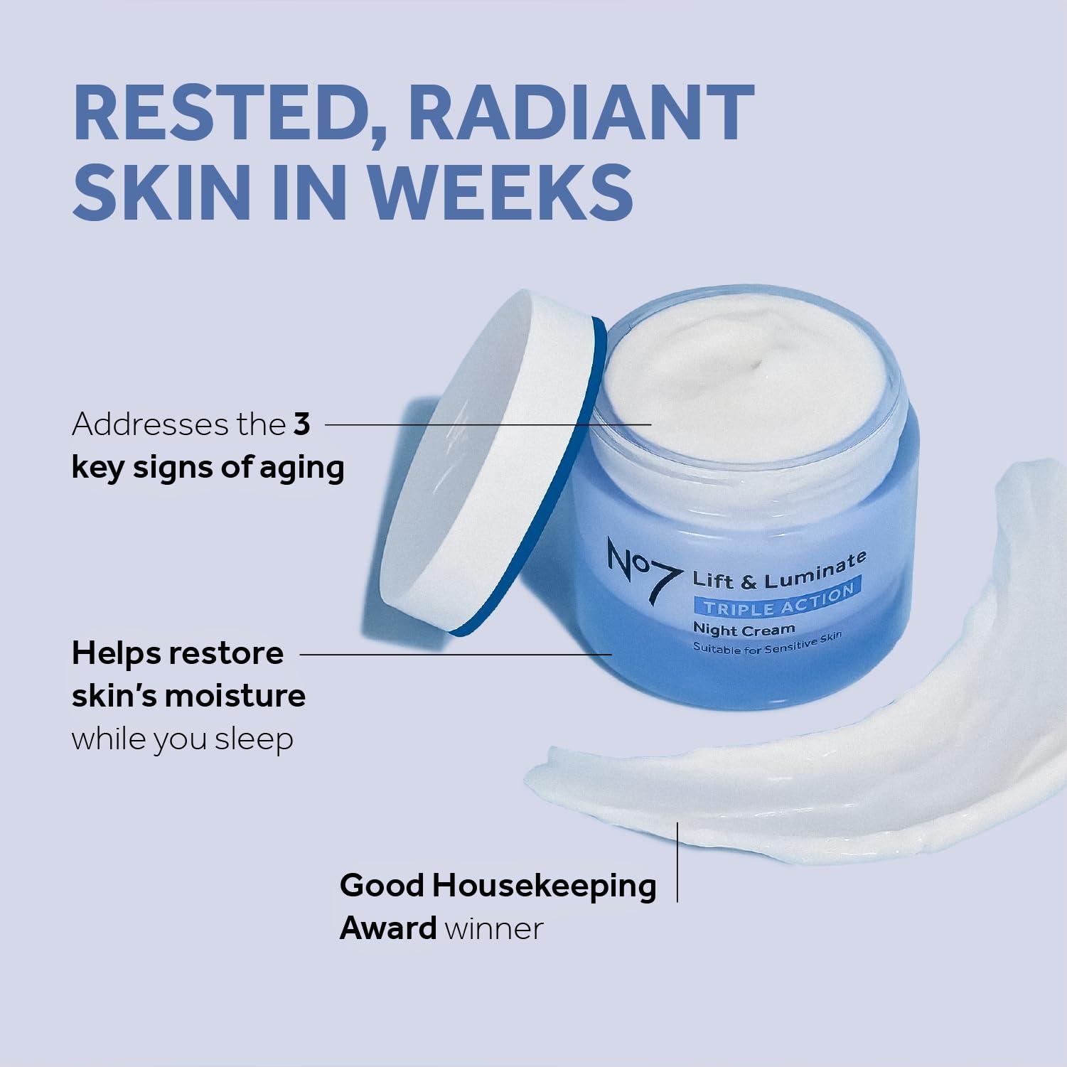 No7 No7 Lift & Luminate Triple Action Skincare Set - Broad Spectrum Anti Aging Day Cream SPF 30 + Vitamin C Wrinkle Serum + Collagen Peptide Brightening Night Cream (3 Piece Kit)