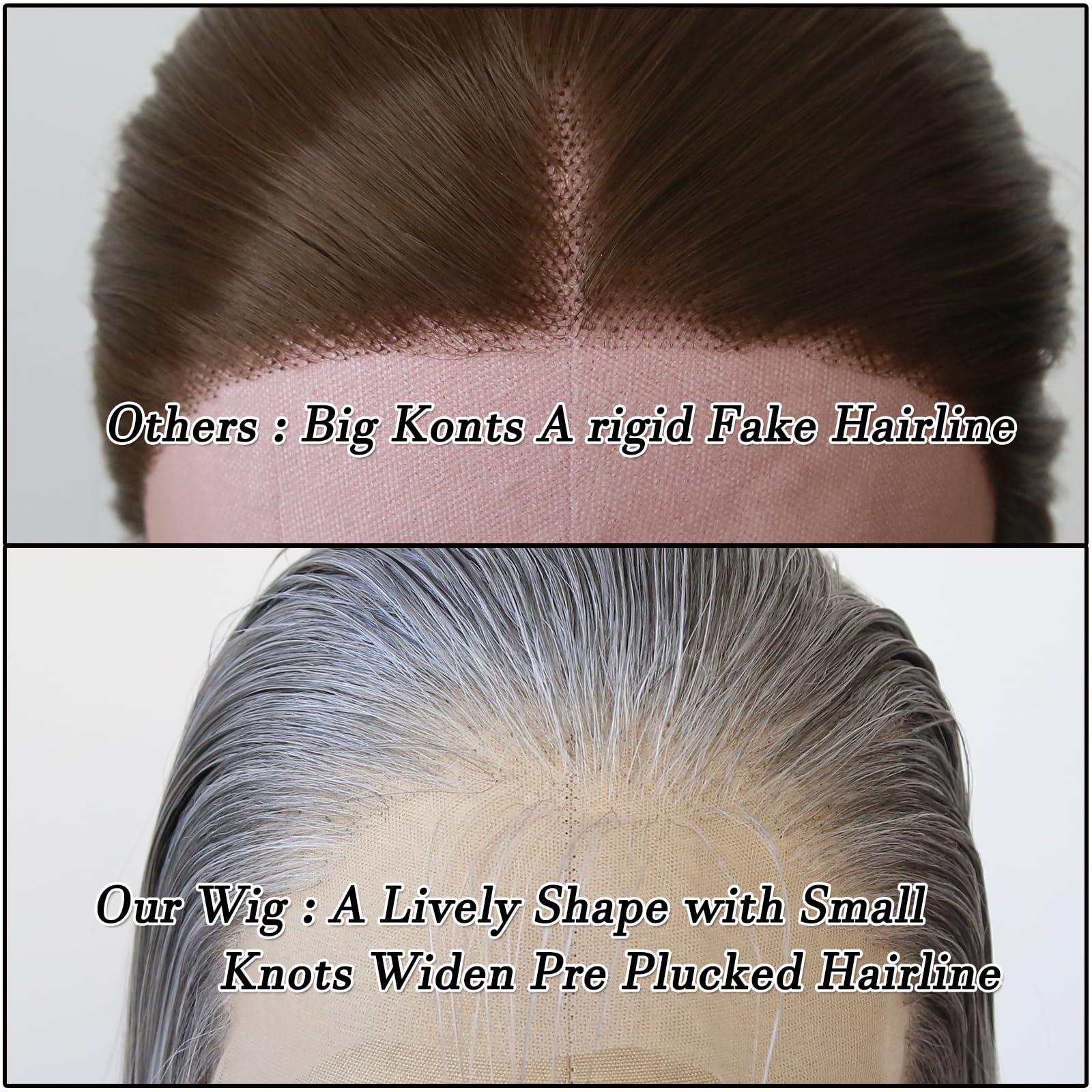 BTWTRY BTWTRY Gray Wig Long Straight Grandma Grey Synthetic Lace Front Wigs Pre Plucked Natural Hairline for Black Women Heat Resistant Fiber Hair Cosplay Daily Wear Wig (Grandma Grey)