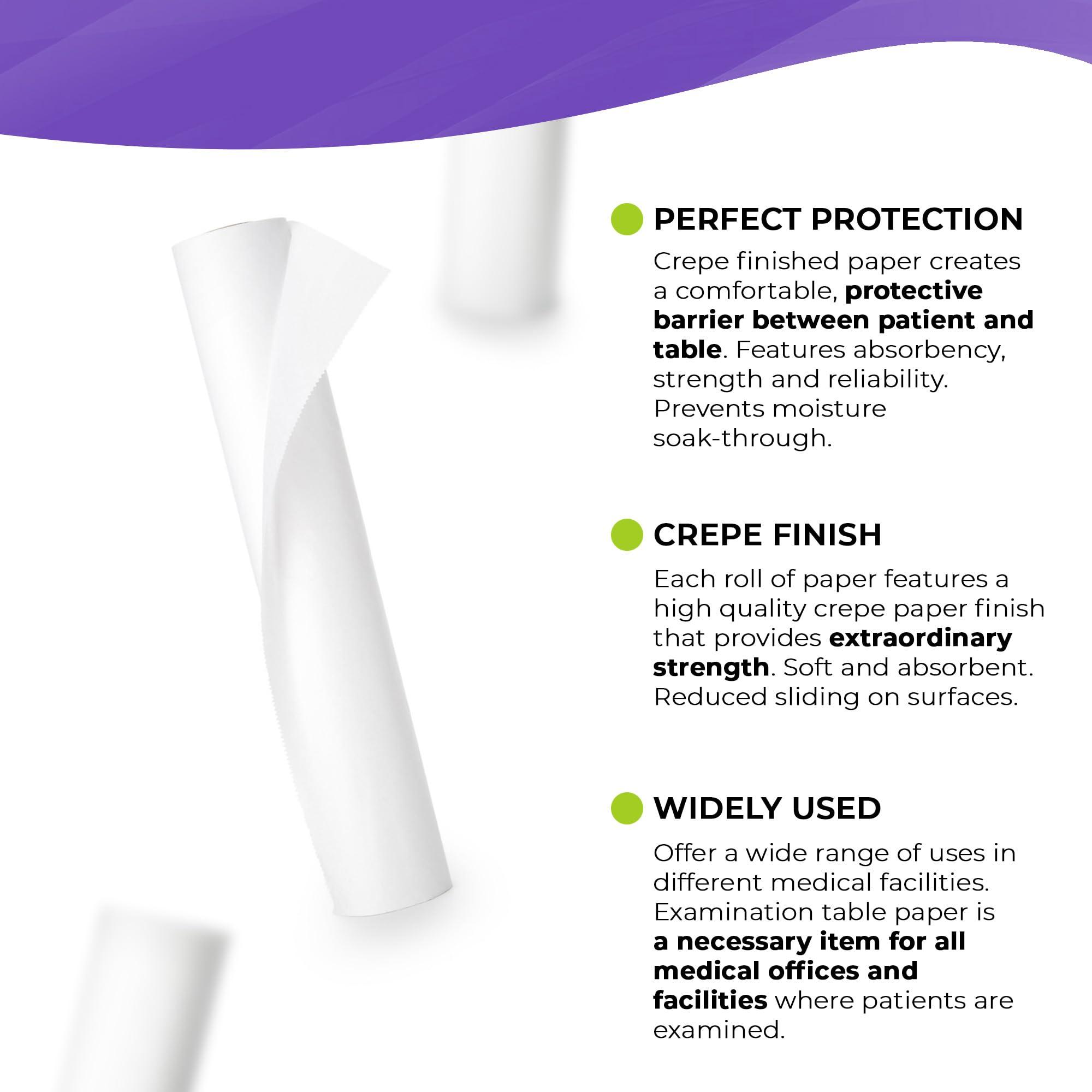 AMZ Medical Supply AMZ White Medical Table Paper. 12 Rolls of Exam Table Paper 14 inch x 125 Feet. Crepe Paper for exam Tables. Strength, Protection and Cleanliness. Great for Healthcare Needs.