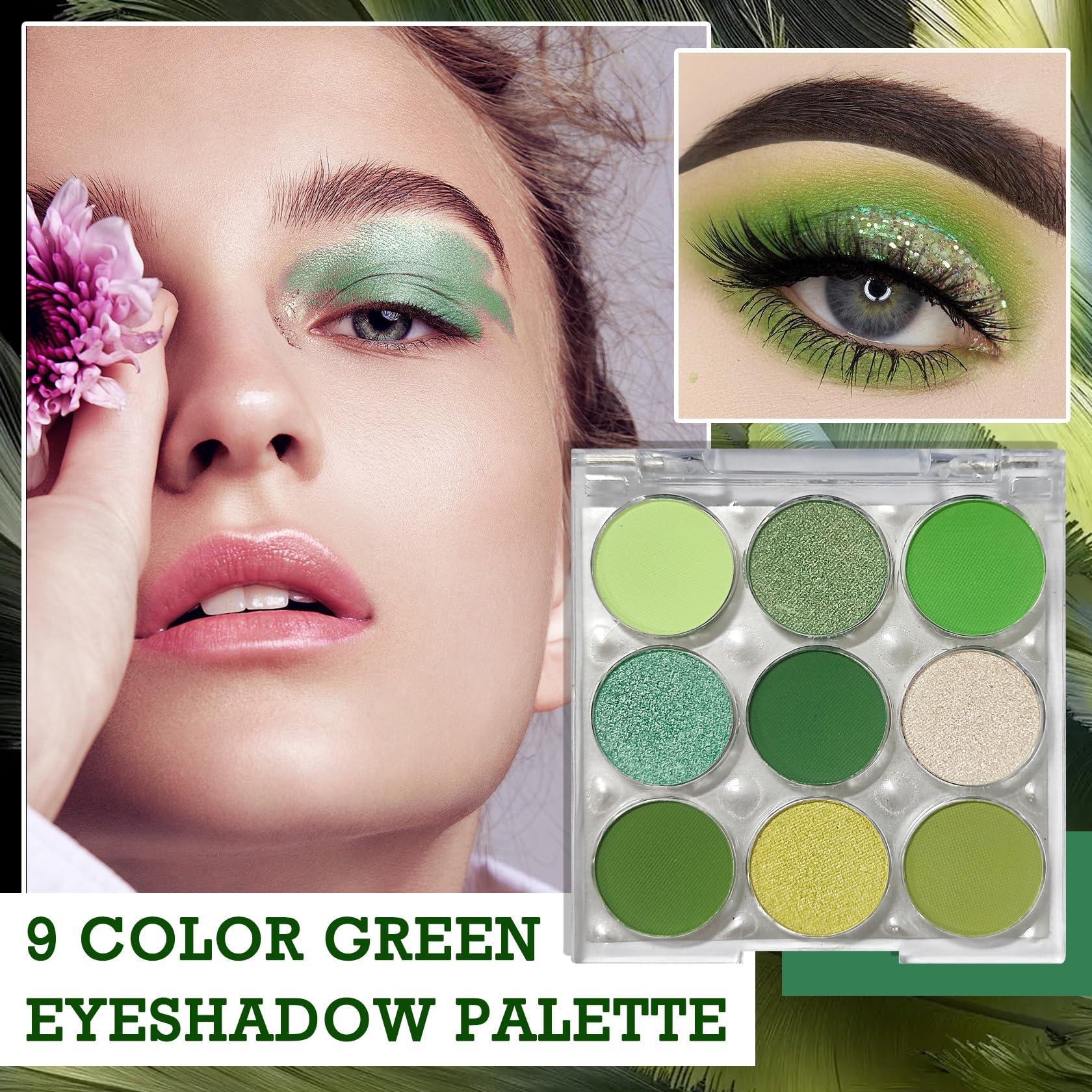 XMXueMei Green Glitter Eyeshadow Palette,9 Colors Matte Waterproof Eyeshadow Makeup Pallete,Blendabale Long Lasting Highly Pigmented Shimmer Eye Shadow Palette Green Christmas Party Halloween Daily Makeup