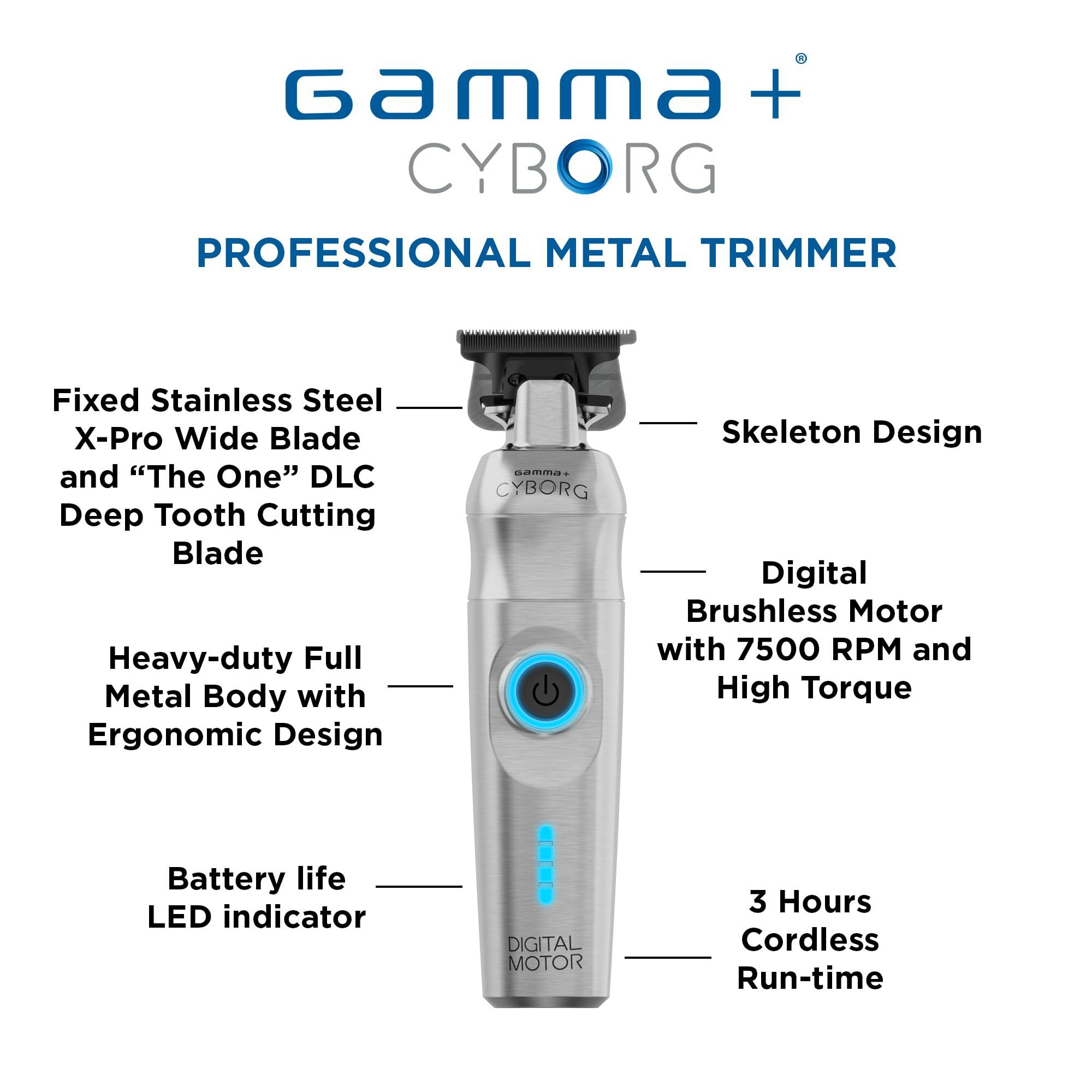 GAMMA+ GAMMA+ Cyborg Professional Metal Hair Clipper and Trimmer Bundle Deal with Digital Brushless Motor