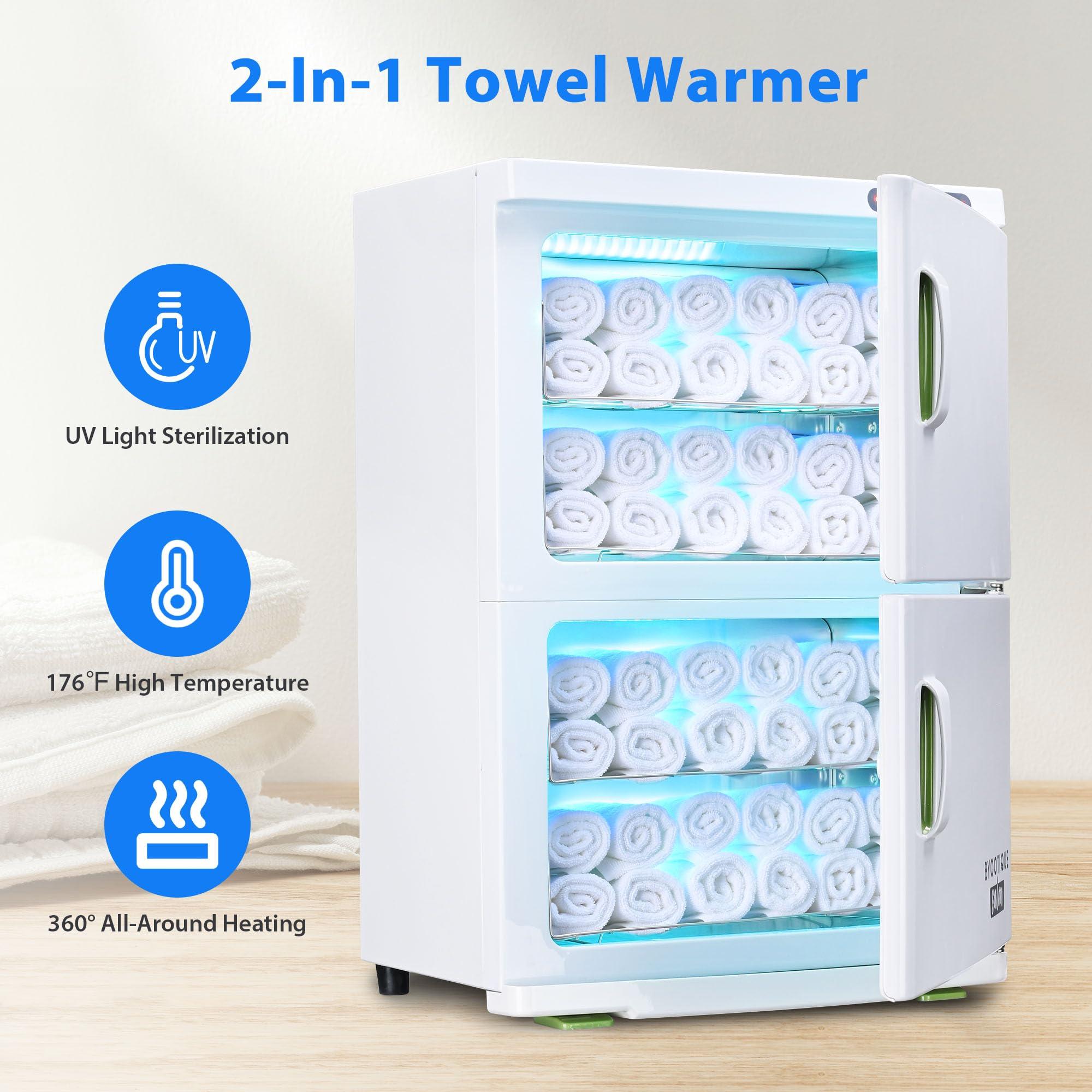 AW BYOOTIQUE Hot Towel Warmer Cabinet, 46L Extra Large Capacity, 2in1 Professional Double Towel Heater Mechine for Facial Spa, Massage, Hair Salon, Barber, Estheticians, Beauty Salon, White