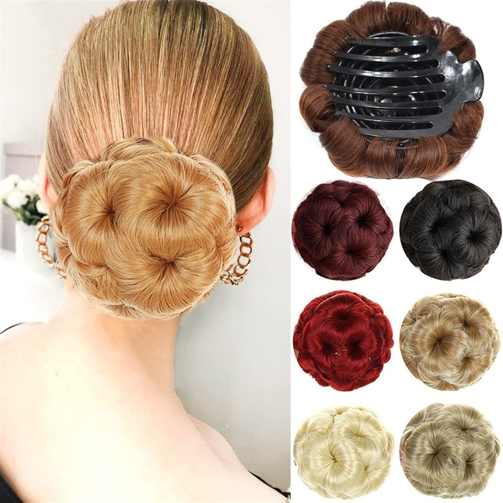 HASMI HASMI messy bun hair piece Synthetic Hair Bun Chignon Ponytail Extension Nine flowers Tress Clip In Ponytail Hair Hairpiece Curly Chignon Women\'s Hairpiece bun hair pieces for women (Color : NF111-2)