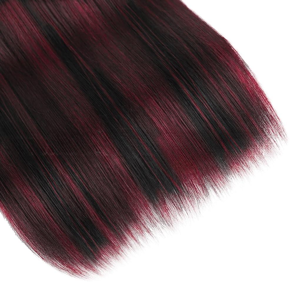 SUHKRPT P1B99J Bundles Highlight Straight Human Hair Bundles Two Tone Black Mixed With 99J Burgundy Bundles Human Hair 22 22 22 Inch Fb99J Wine Red Straight Bundles