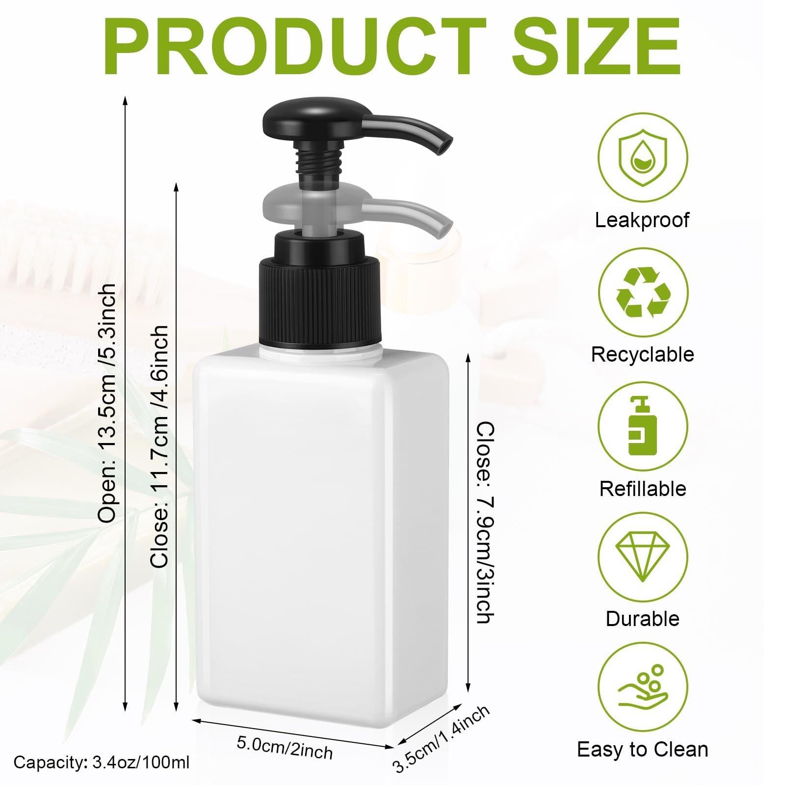 Domensi Domensi 12 Pcs 100ml /3.4 oz Pump Bottle Mini Travel Bottles Small Dispenser Bottles Plastic Pump Lotion Dispenser Empty Bottle Square Dispenser Travel Size Containers Toiletries (White)