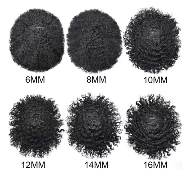 Healthlif Healthlif Afro Toupee For Black Men PU Skin Man Hair Piece Curly African American Man Weave Hair Units Real Human Hair Mens Toupee Afro 8MM Afro Wave #1B Off Black