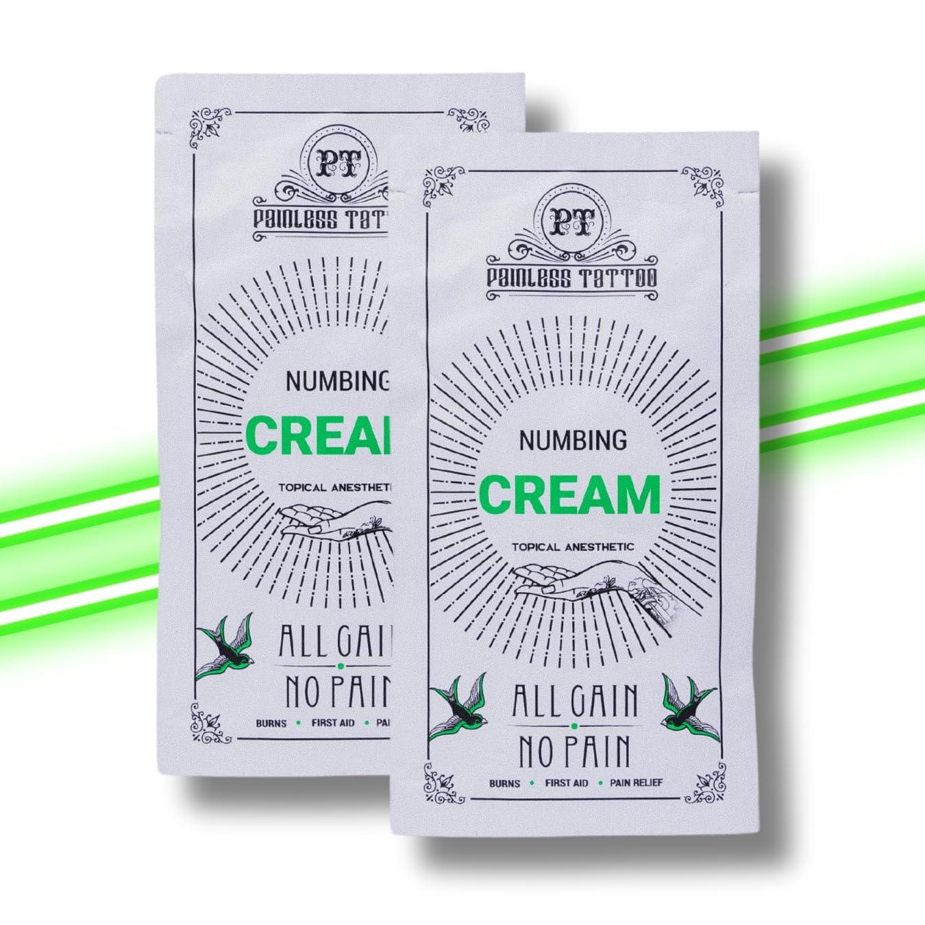 Painless Tattoo Painless Tattoo Cream - Maximum Strength Numbing Cream for Tattoos and Cosmetic Procedures - Now In Super-Sanitary Single Use Packets with a New Look! (15gr Packet - 2 Pack)