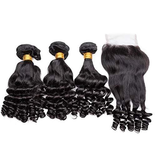 Generic Cloud Hair 9A Aunty Funmi Hair Spiral Curls Weave With Closure 4Pcs Lot Brazilian Human Hair Bouncy Curly Hair Weft With Closure (14 16 18+12 inch closure)