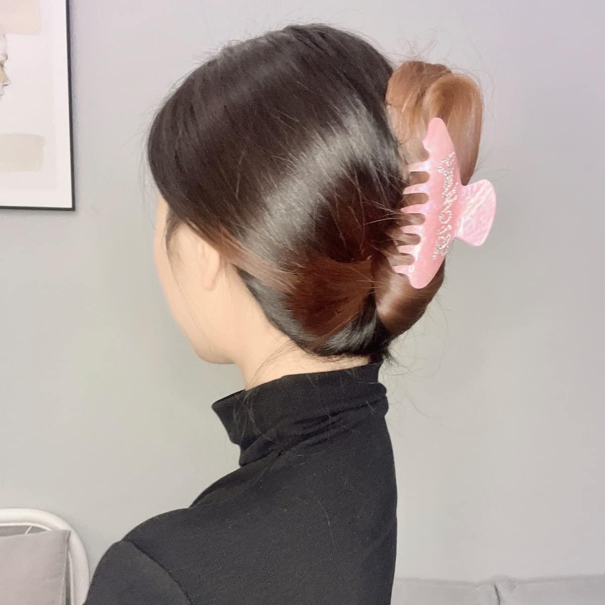 BAMERAL Custom Hair Claw Clips, Personalized Name Large Hair Claw Clips, Rhinestone Letter Claw Clips for Women Thick Hair Strong Hold Hair Accessories for Women (Light Shell Pink)