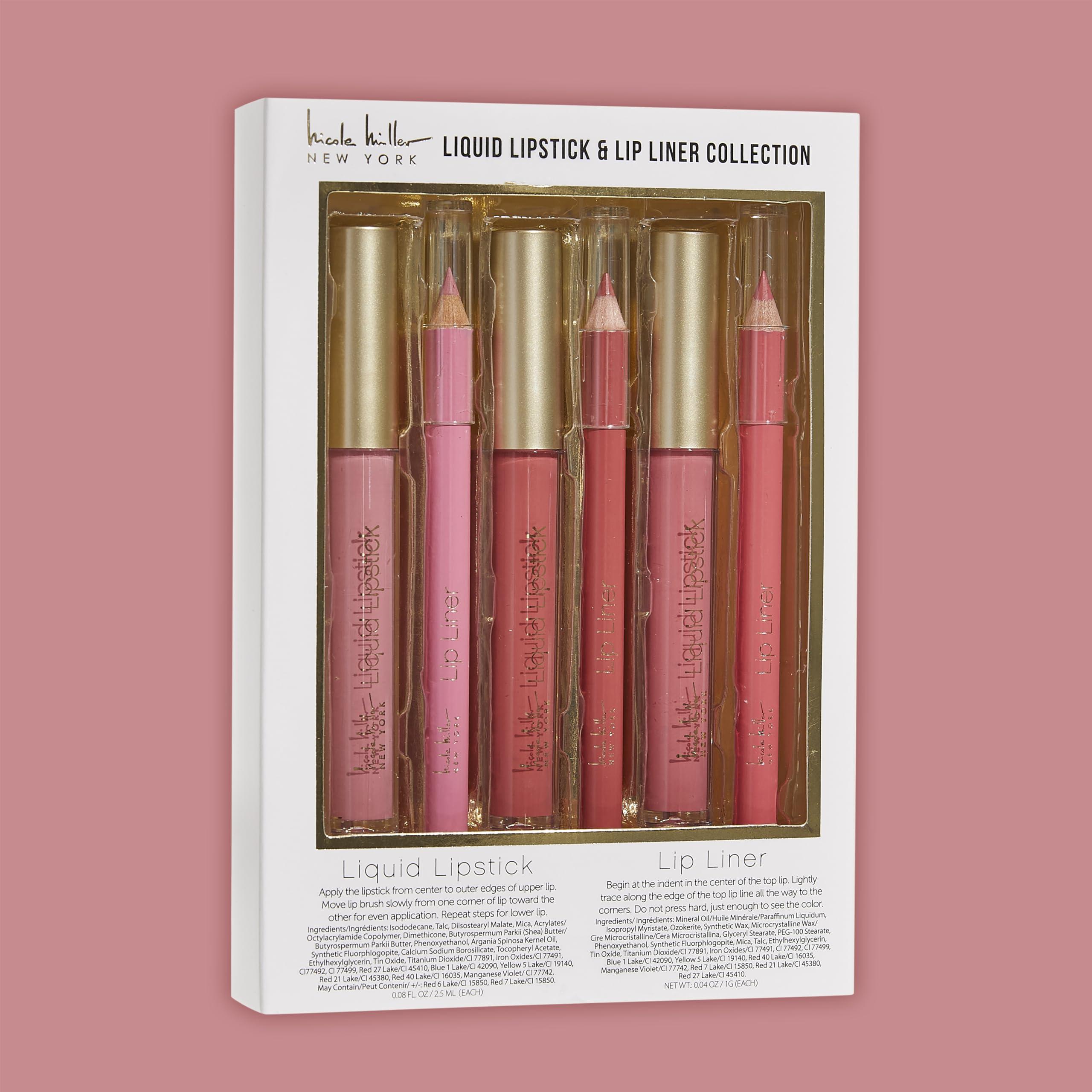 Nicole Miller New York Nicole Miller Liquid Lipstick & Liner Collection | 6 Piece Set | 3 Liquid Lipsticks & 3 Lip Liners in Various Shades for Stunning, Long-lasting