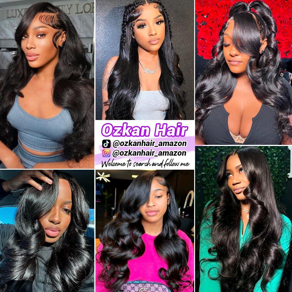 ozkan 13x6 HD Lace Front Wigs Human Hair Pre Plucked 13x6 Body Wave Lace Front Wigs Human Hair with Baby Hair Brazilian Full Lace Frontal Wig 13x6 Body Wave Wig for Women 180% Density Natural Black 24 Inch