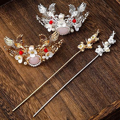 CHXIHome Classical Style Ancient Retro Hairpin Clip, Hanfu Tassel, Exquisite Vintage Headdress Jewelry Set, Hair Comb Ear Clips Set Pearls Tassels (C)