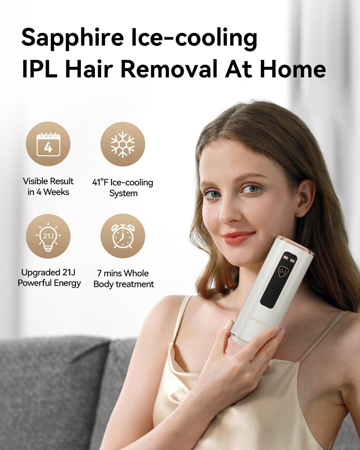 MEGELIN MEGELIN X PRO IPL Hair Removal for Women and Men, 21J Sapphire Cooling System Permanent Lase Hair Removal Device with Unlimited Flashes, Painless at-Home Remover for Facial Bikini Lines Legs Arms