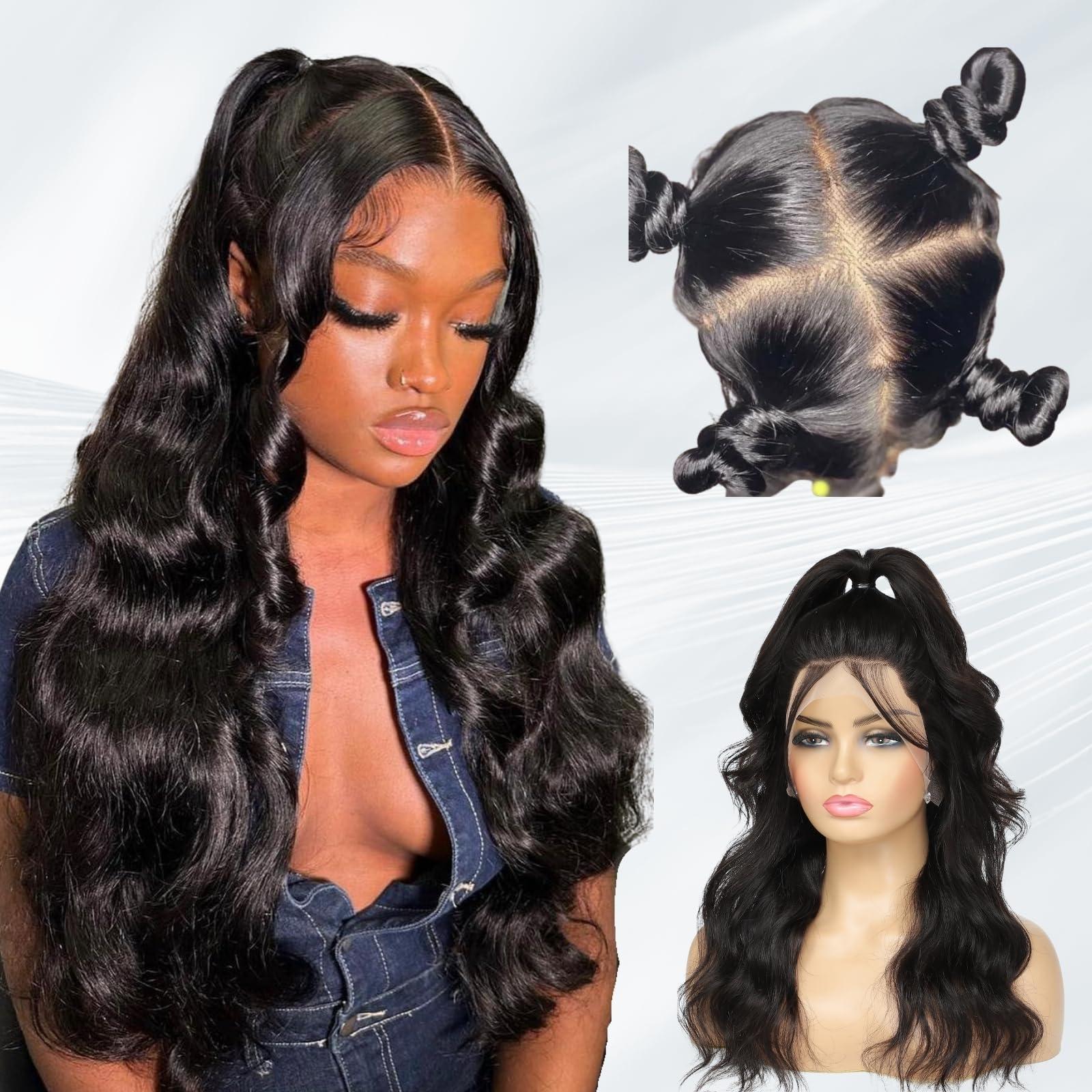 MOMOSHERO MOMOSHERO Body Wave Real Full Lace Wigs Human Hair HD Transparent Lace Pre Plucked 180% Destiny, 12A Short Full Lace Wig Wavy Part Anyway Virgin Hair Soft And Durable Full Scalp lace Wig 8 Inches