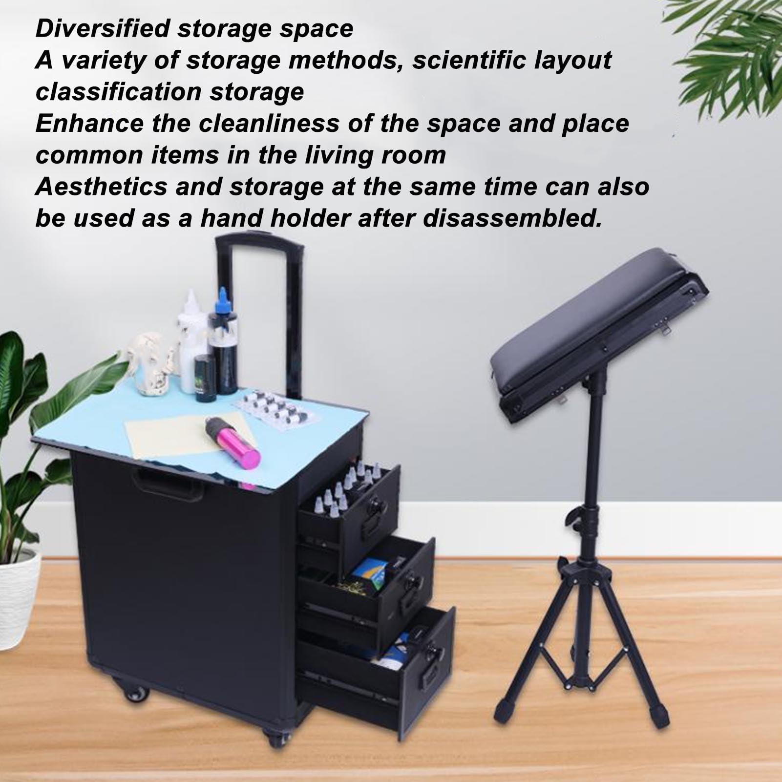 HURRISE 3 In 1 Rolling Makeup Train Case,Rolling Makeup Case Train Case,High Capacity Aluminum Alloy Adjustable Handle Cosmetic Tool Chest for Artists Stylists