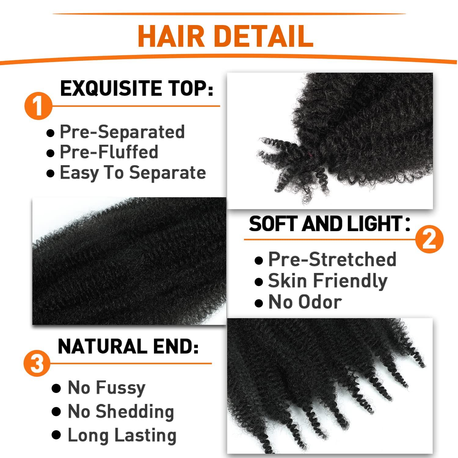 GZVIS Springy Afro Twist Hair 18 Inch 3 Packs Black Color Pre Fluffed Marley Twist Braiding Hair (18inch, 1B)