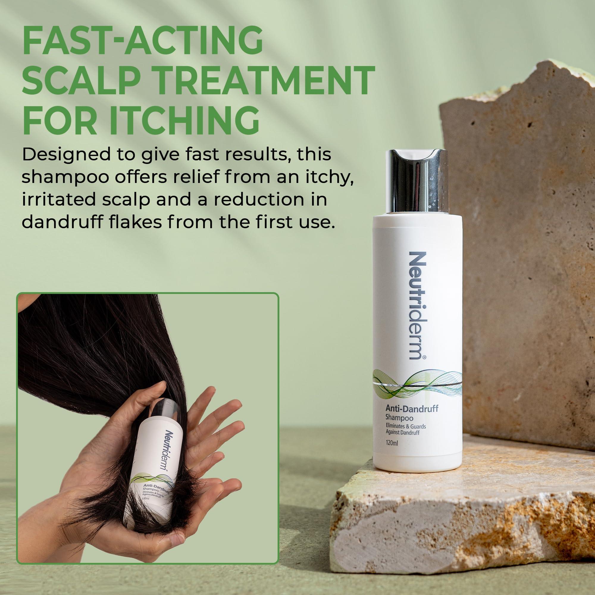 NEUTRIDERM Neutriderm Anti Dandruff Shampoo, Fast-Acting, Dry Scalp Shampoo, Long-Lasting Relief, Dandruff Control Treatment for Itching, Flaking and Redness, Hydrating Scalp Treatment, 120ml (4.05 fl oz)