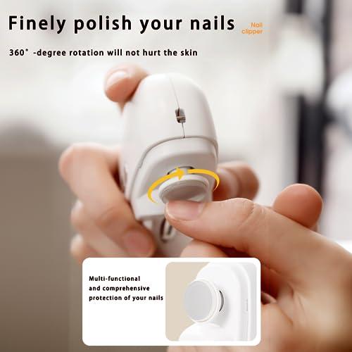 LISSAHNE Electric Automatic Nail Clipper with Light, LISSAHNE 2 in 1 Fingernail Cutter and Polisher USB Rechargeable, Safety Fingernail Trimmer for Baby Seniors and Adult Gift Choice White