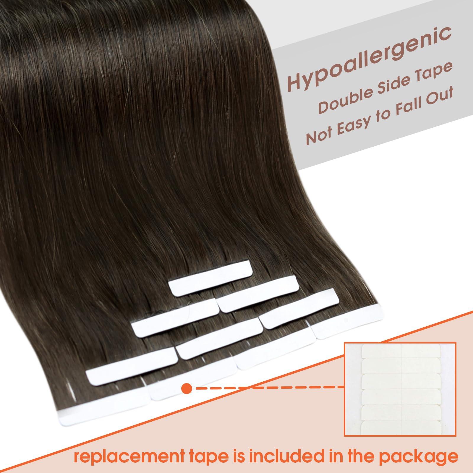 Sunny Hair Sunny Hair Brown Tape in Hair Extensions Dark Brown Tape in Human Hair Extensions Seamless Tape in Extensions Human Hair Dark Brown Tape in Hair Extensions Real Human Hair for Women 25G 20inch