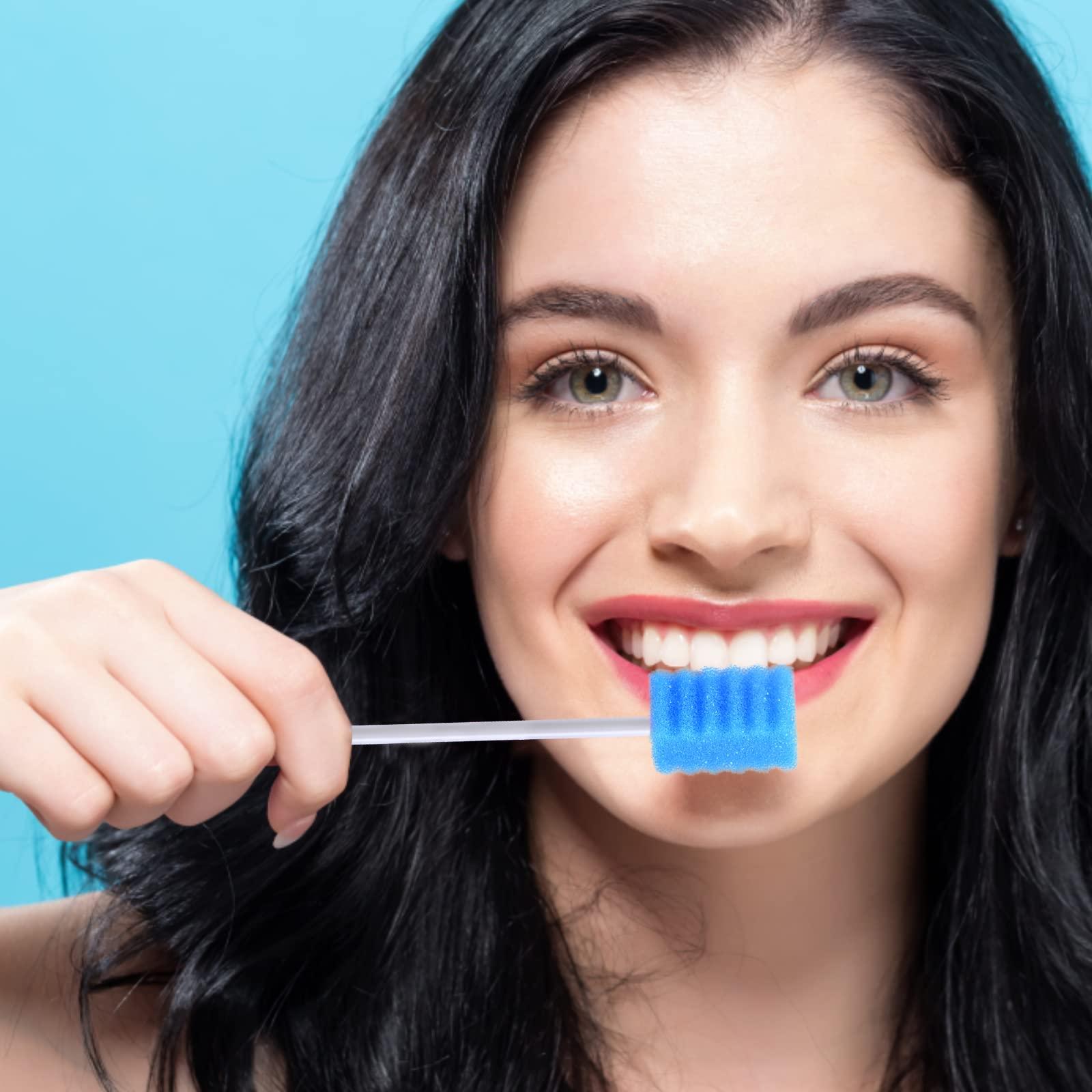 BVN 100 PCS Disposable Mouth Swabs Sponge - Oral Care Swabs Unflavored & Sterile Disposable Dental Swabsticks for Mouth & Gum Cleaning Blue