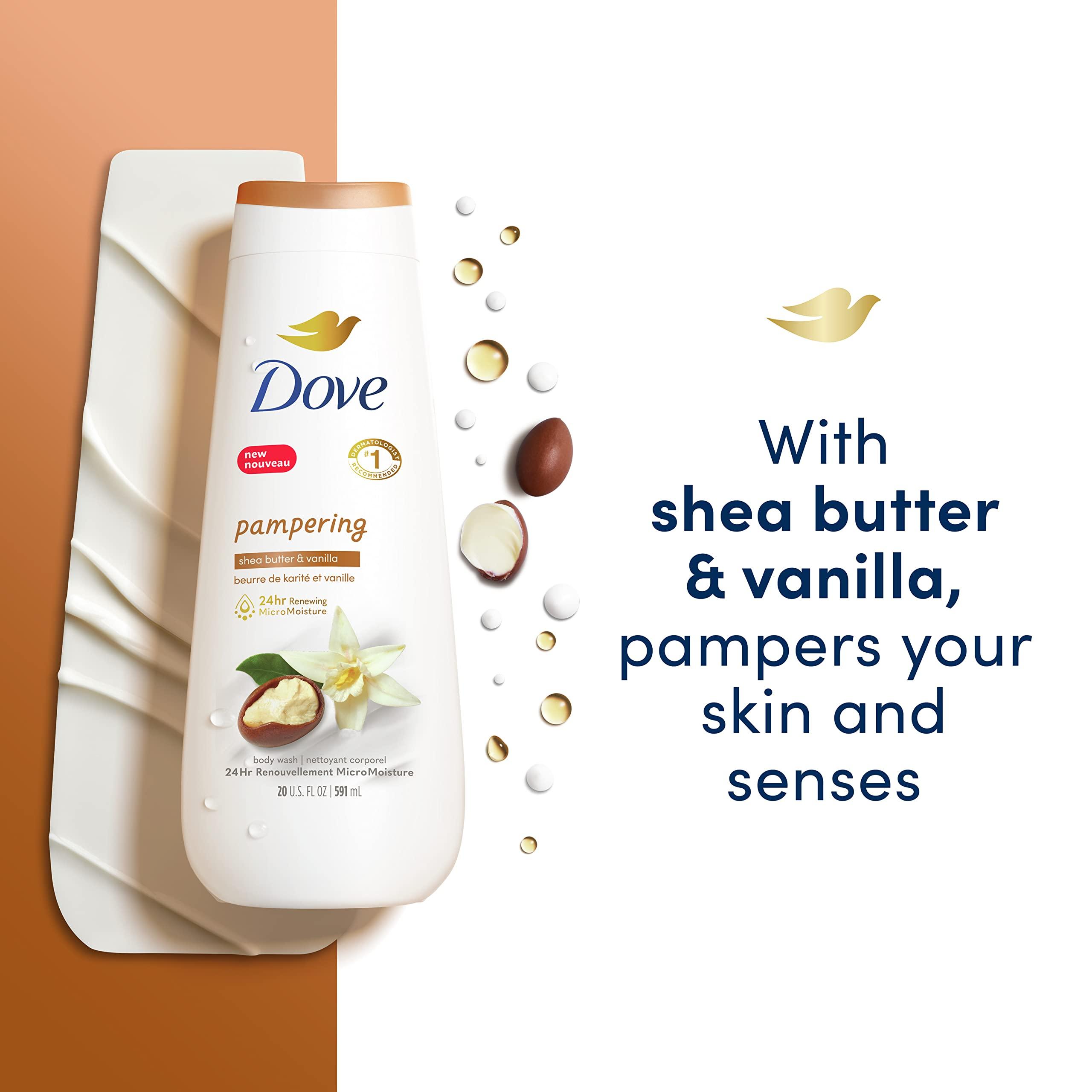 Dove Dove Body Wash 4 Count Pampering Shea Butter & Vanilla for Renewed, Healthy-Looking Skin Gentle Skin Cleanser with 24hr Renewing MicroMoisture 20 oz