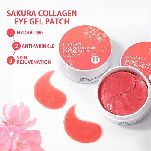 LIYALAN LIYALAN Sakura Under Eye Patches for Dark Circles and Puffiness Eye Mask Skin Care Products Eye Patches for Puffy Eyes Beauty Under Eye Treatment for Women 60Pcs