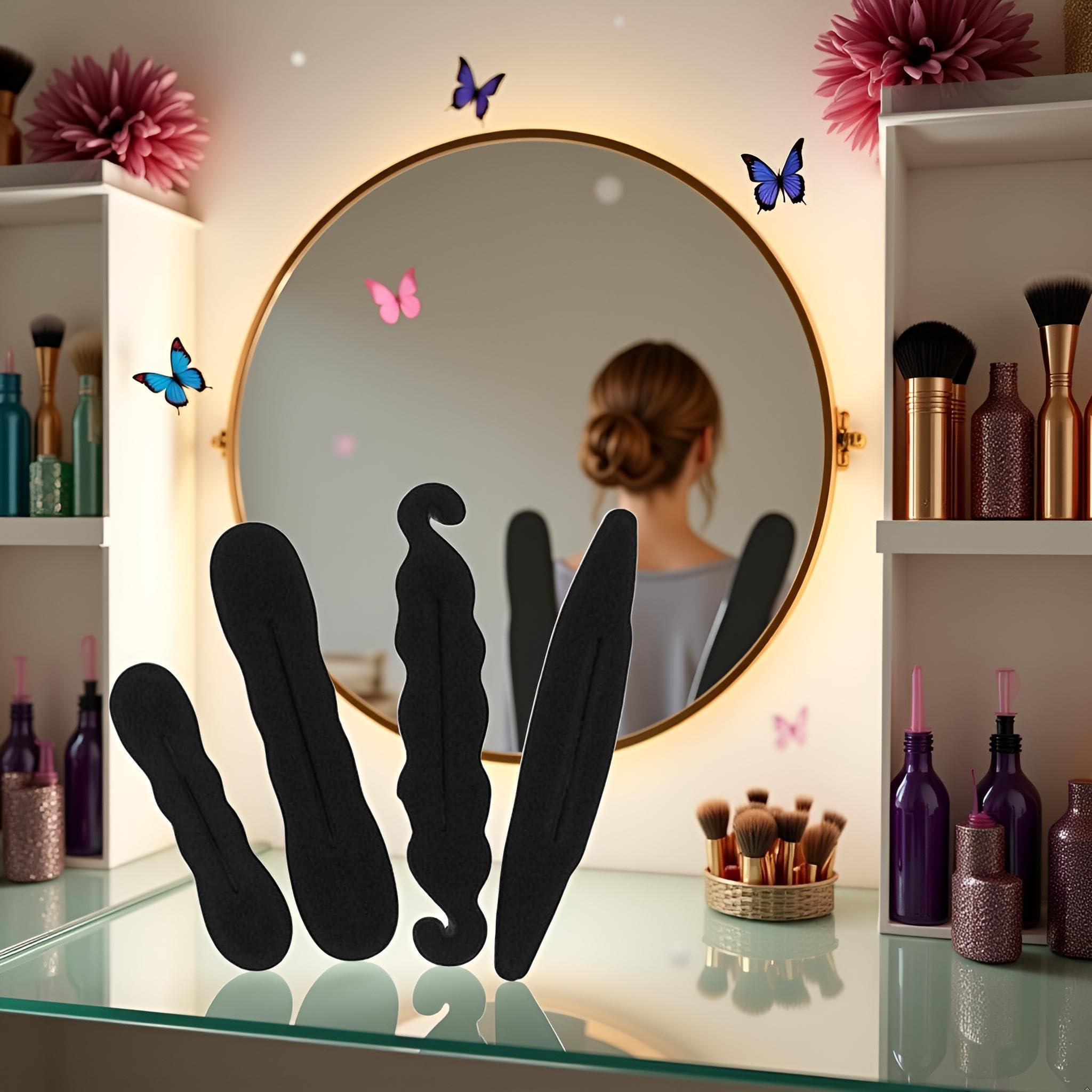 JJLFresheners 4Pcs Black Hair Bun Maker Magic Hair Styler Set Hair Styling Sponge New Released Elastics and Ties Hair Accessories