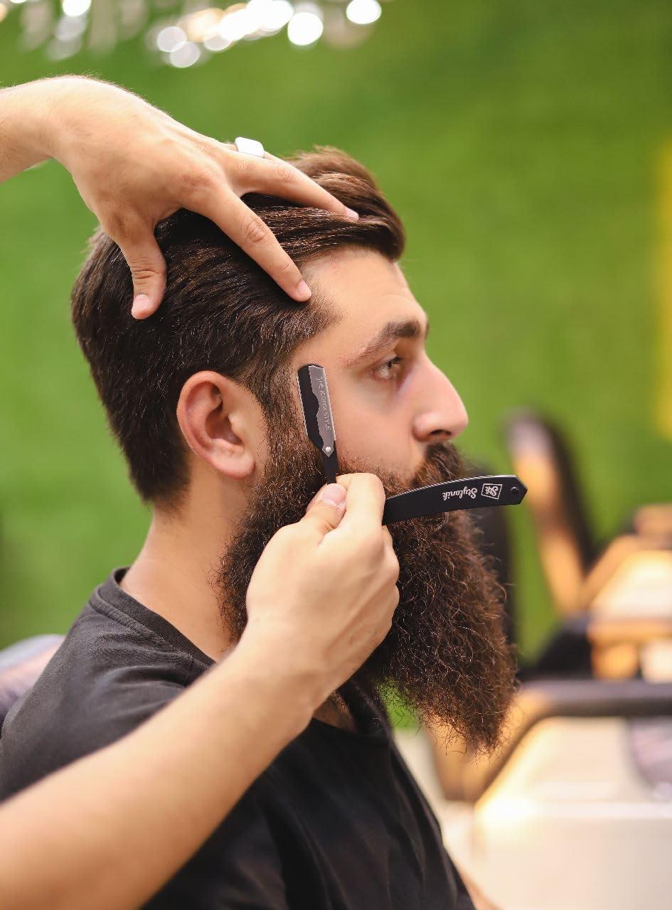 Stylonik Stylonik Professional Straight Edge Barber Razor 60 Single/30 Double-Sided Stainless Steel Blades for Men & Women, with Leather Case (Silver)